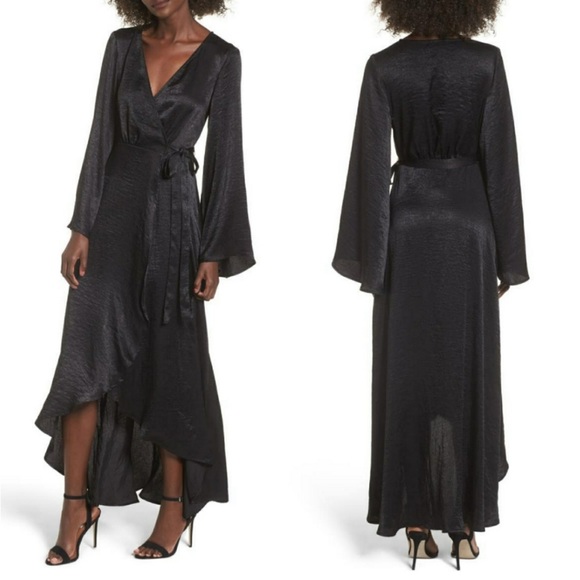 Show Me Your MuMu Dresses & Skirts - Show Me Your Mumu Anita Wrap Maxi Dress Black Satin Long Sleeve Size XS